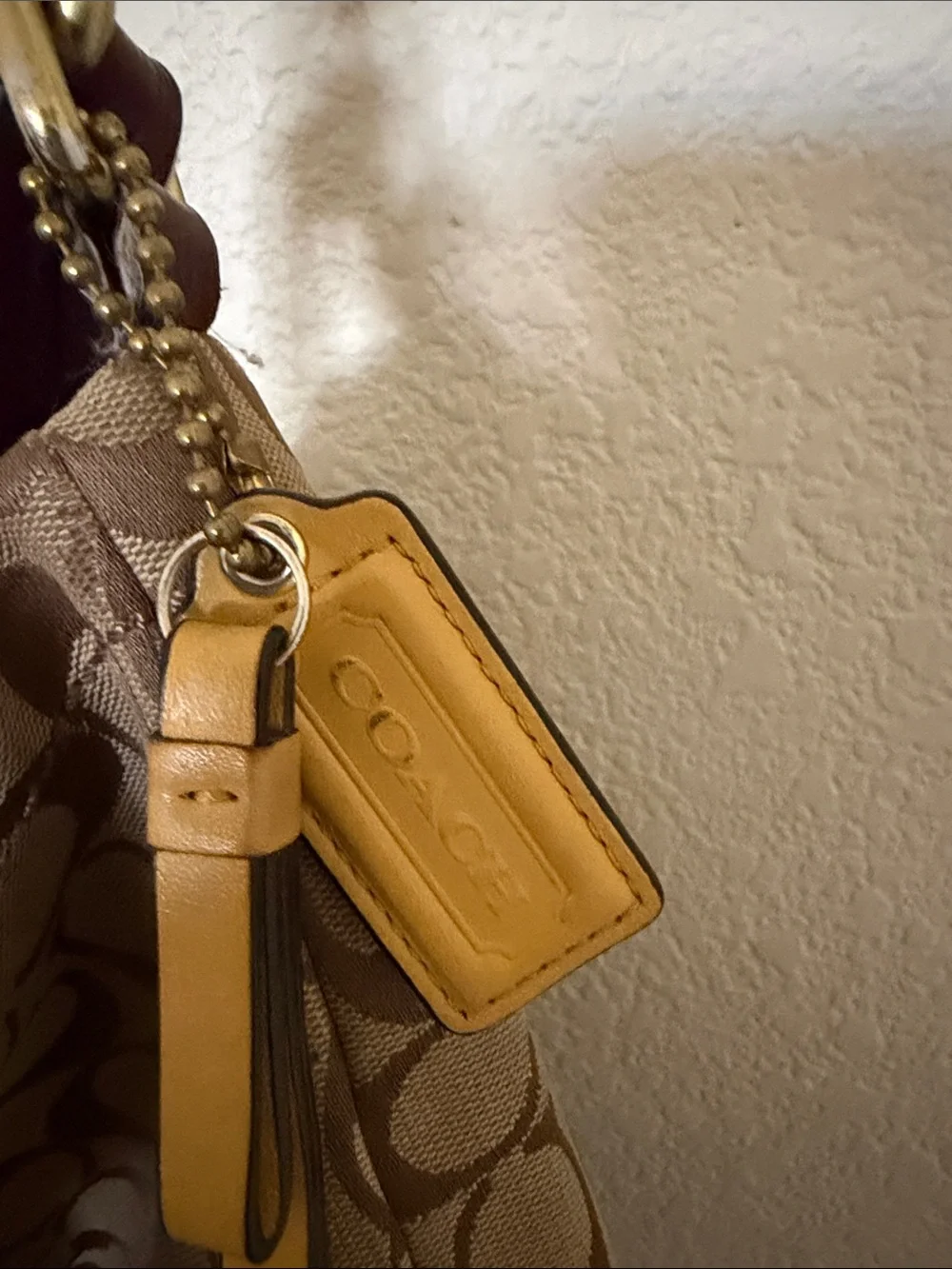 Coach Canvas Hobo Bag in Tan and Burgundy